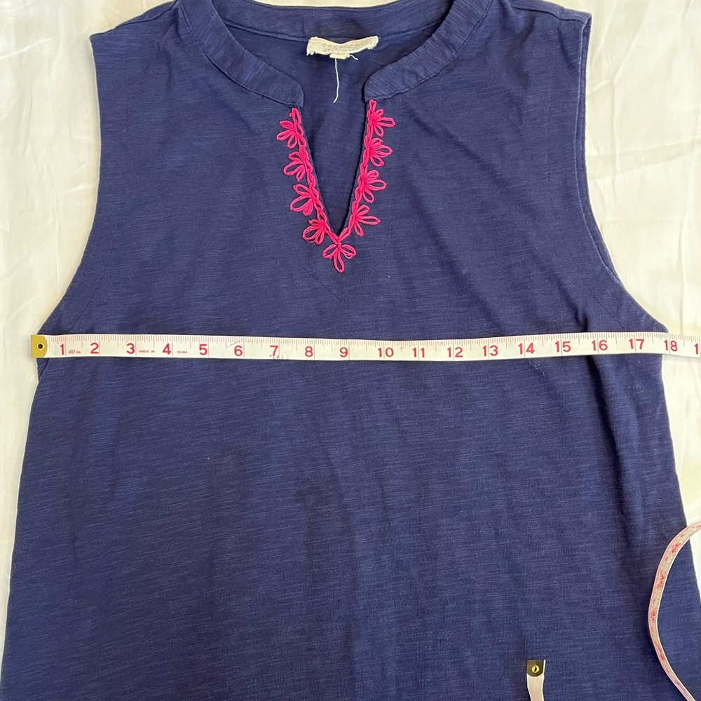 Stitch Fix Navy Cotton Sleeveless Tunic Top with Pink Embroidery Women’s Large - Picture 10 of 10